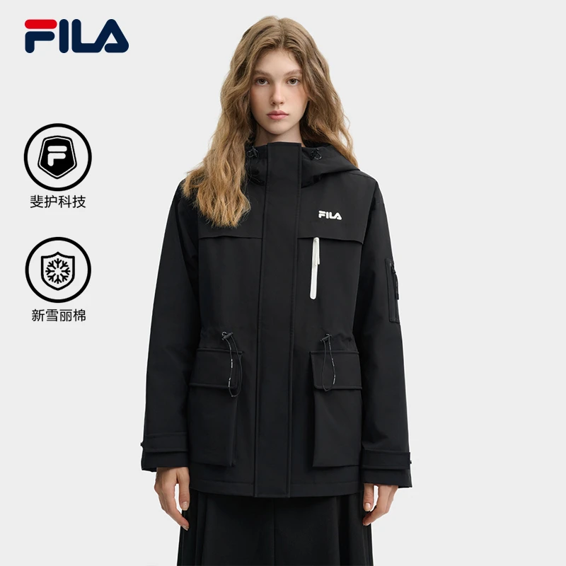 Fila/斐乐女款百搭保暖棉服外套秋季宽松连帽上衣F11W448913F