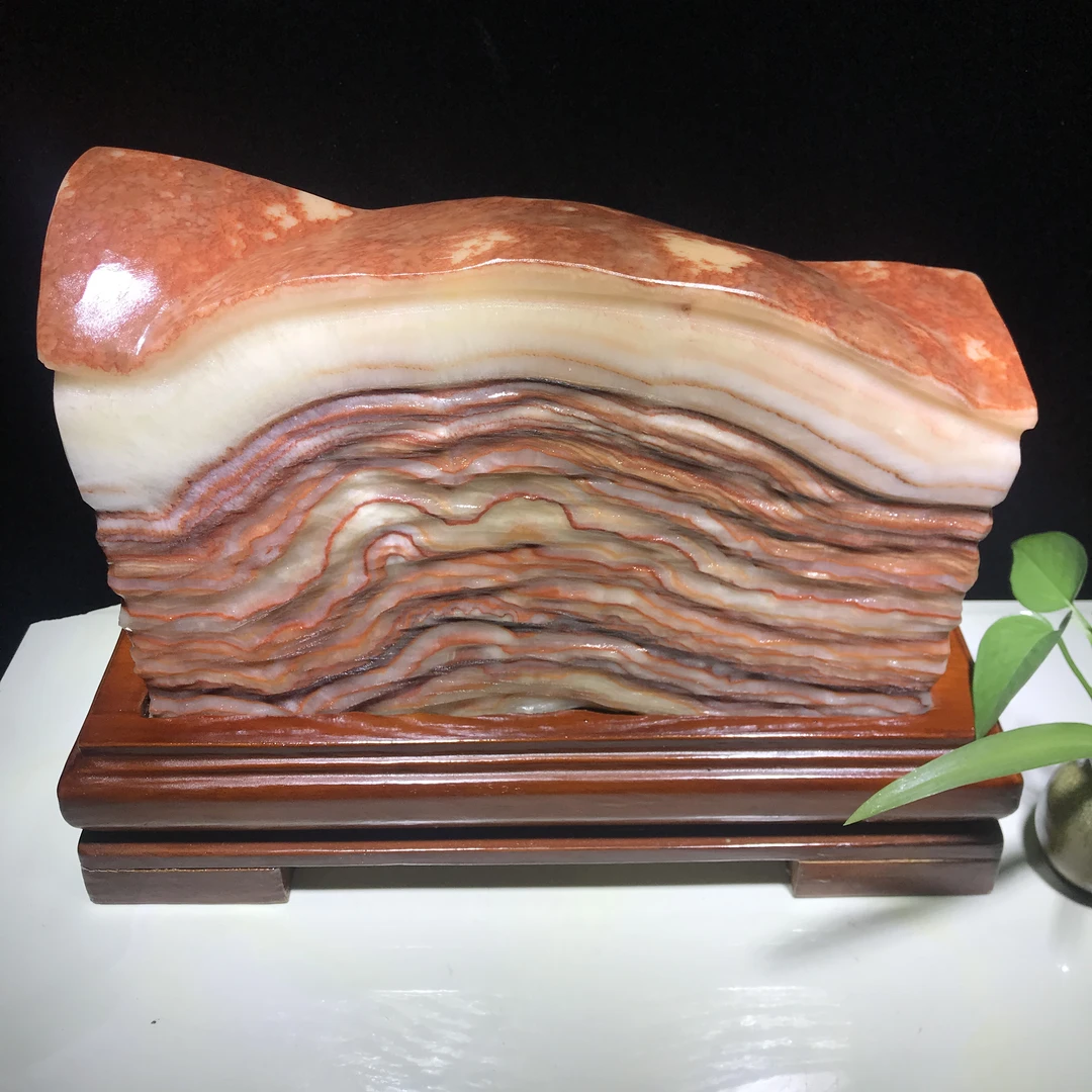 天然奇石广西猪肉石家居客厅装饰摆件石头藏品玄关创意礼品长方行