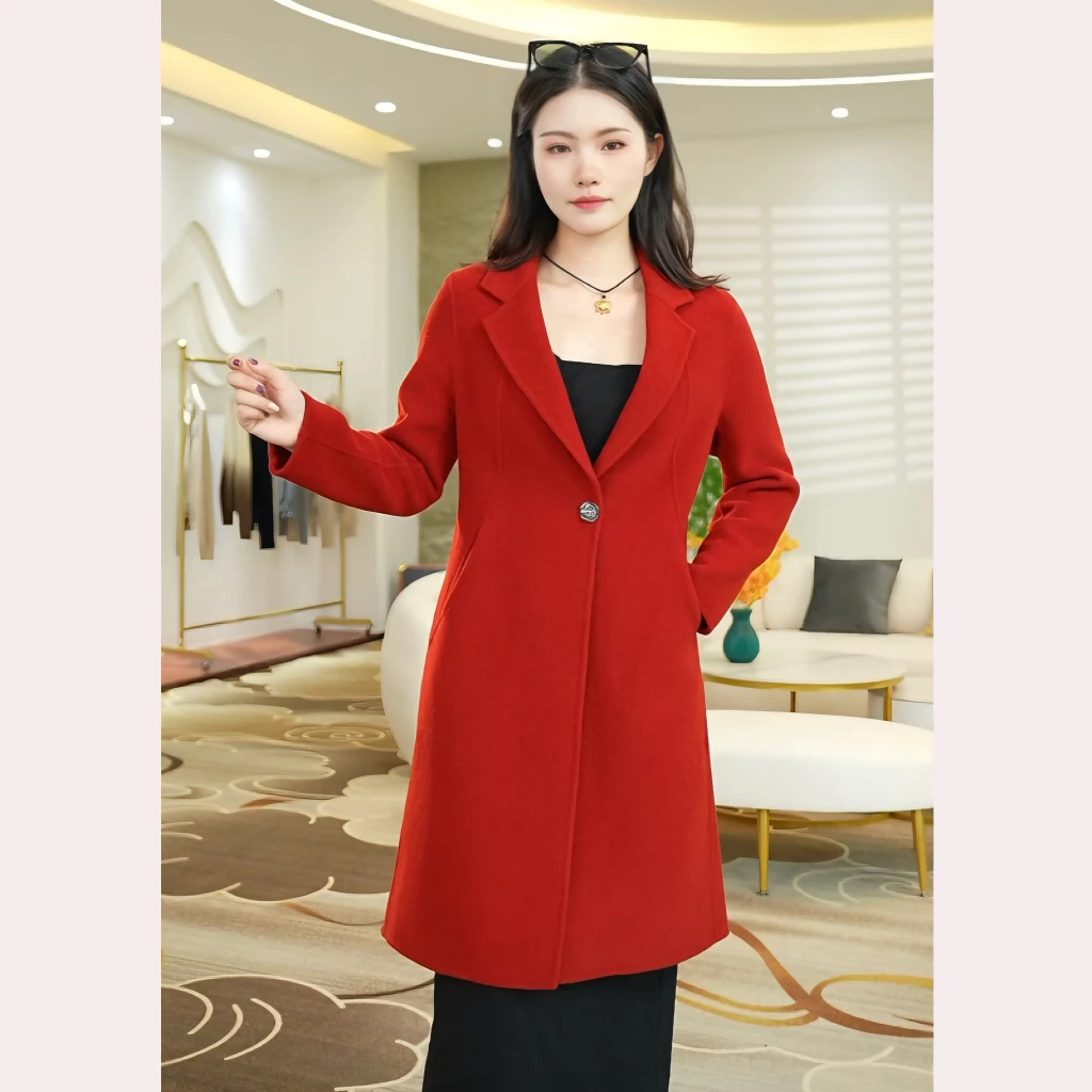 24年新款女士羊毛大衣外套修身小H版气质简约一粒扣网红时尚百搭