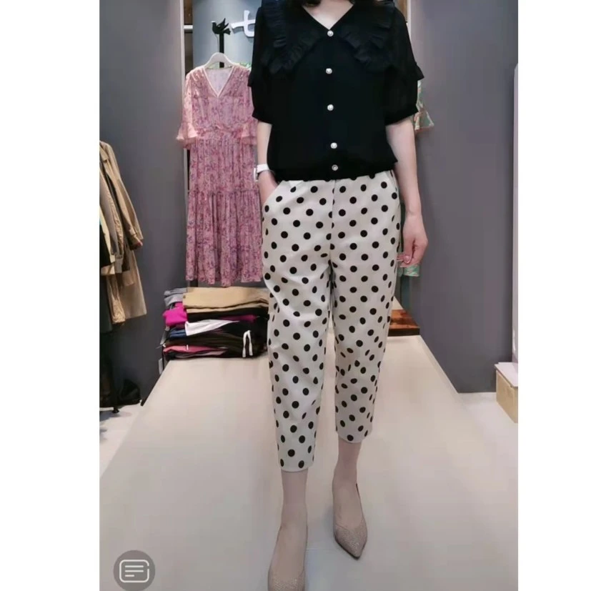 【七彩衣新品】2218夏季簿款波点休闲裤 裤长81