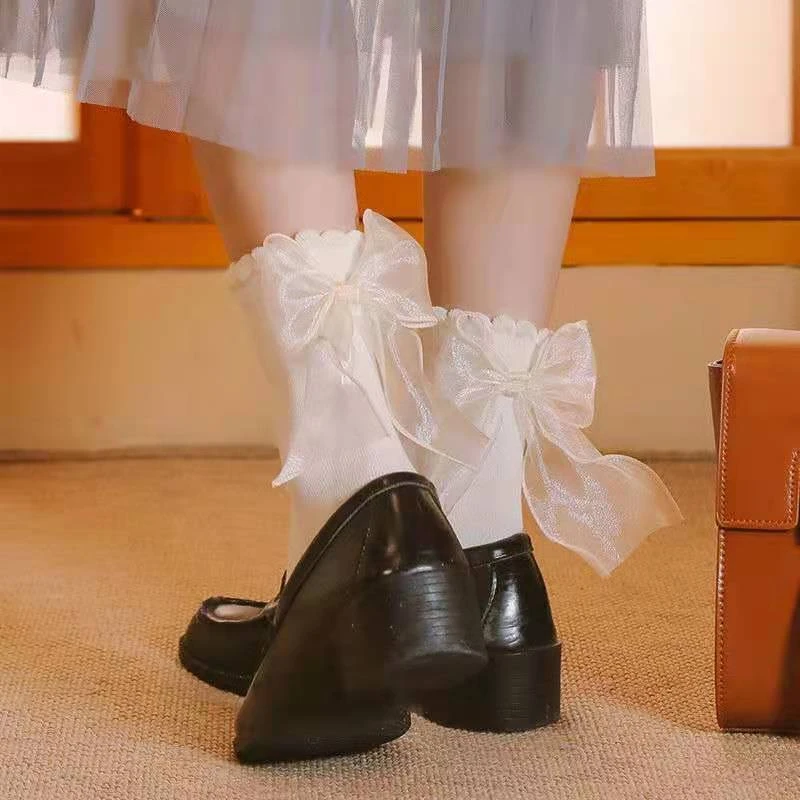新疆棉jk袜子女ins中筒袜可爱日系lolitains蕾丝蝴蝶结公主花边袜