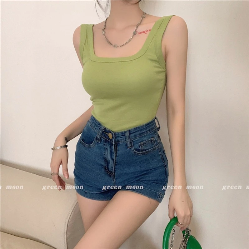 方领美背吊带背心女外穿运动U背夏季固定杯带胸垫打底百搭上衣