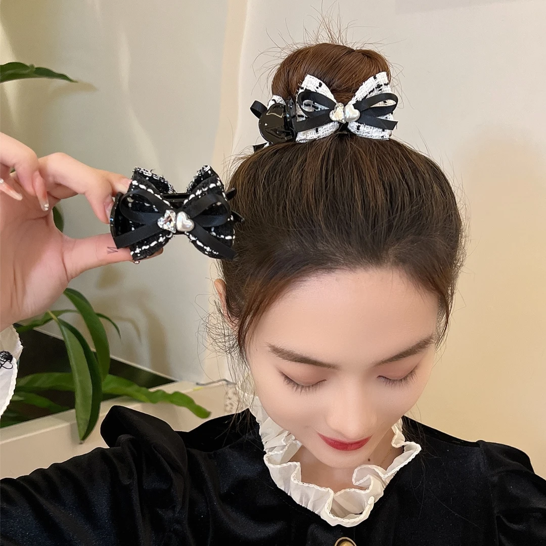 依牧高级感爱心钻钻小香风丸子头盘发抓夹轻奢高马尾蝴蝶结抓夹