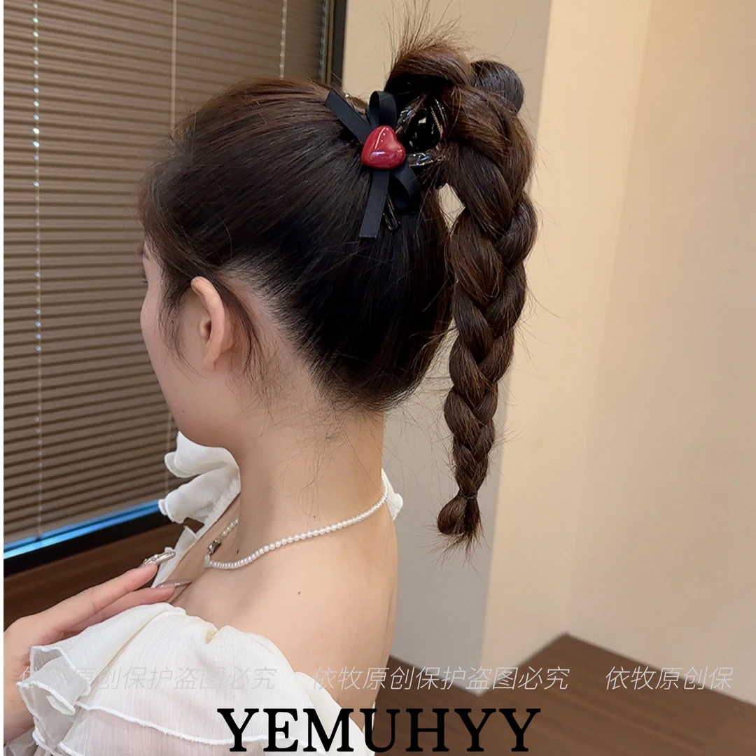 韩版可爱波点爱心小熊时尚抓夹甜美软萌蝴蝶结后脑勺发夹