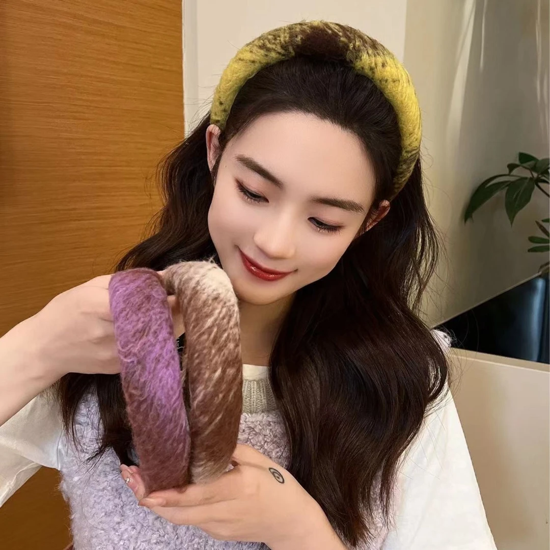 依牧毛呢混彩秋冬高颅顶宽边发箍韩版甜美复古头饰洗脸发束头箍
