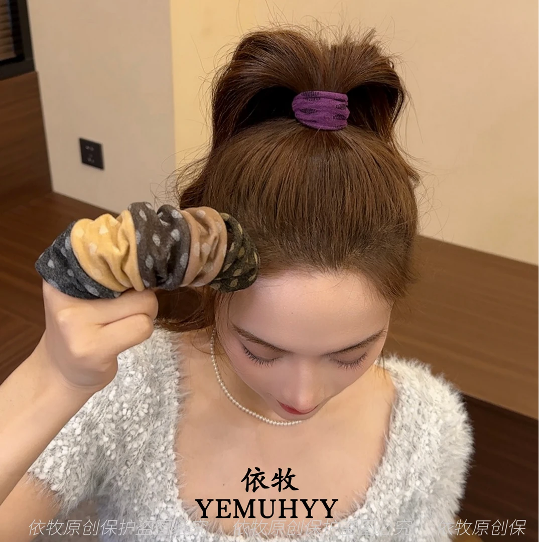 依牧升级版双色超宽巨柔软高弹力波点面膜发圈复古气质超耐用头绳