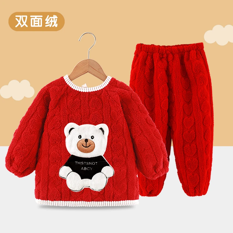 儿童加绒保暖罩衣宝宝防脏加厚反穿衣秋冬季幼儿护衣罩裤套装罩褂