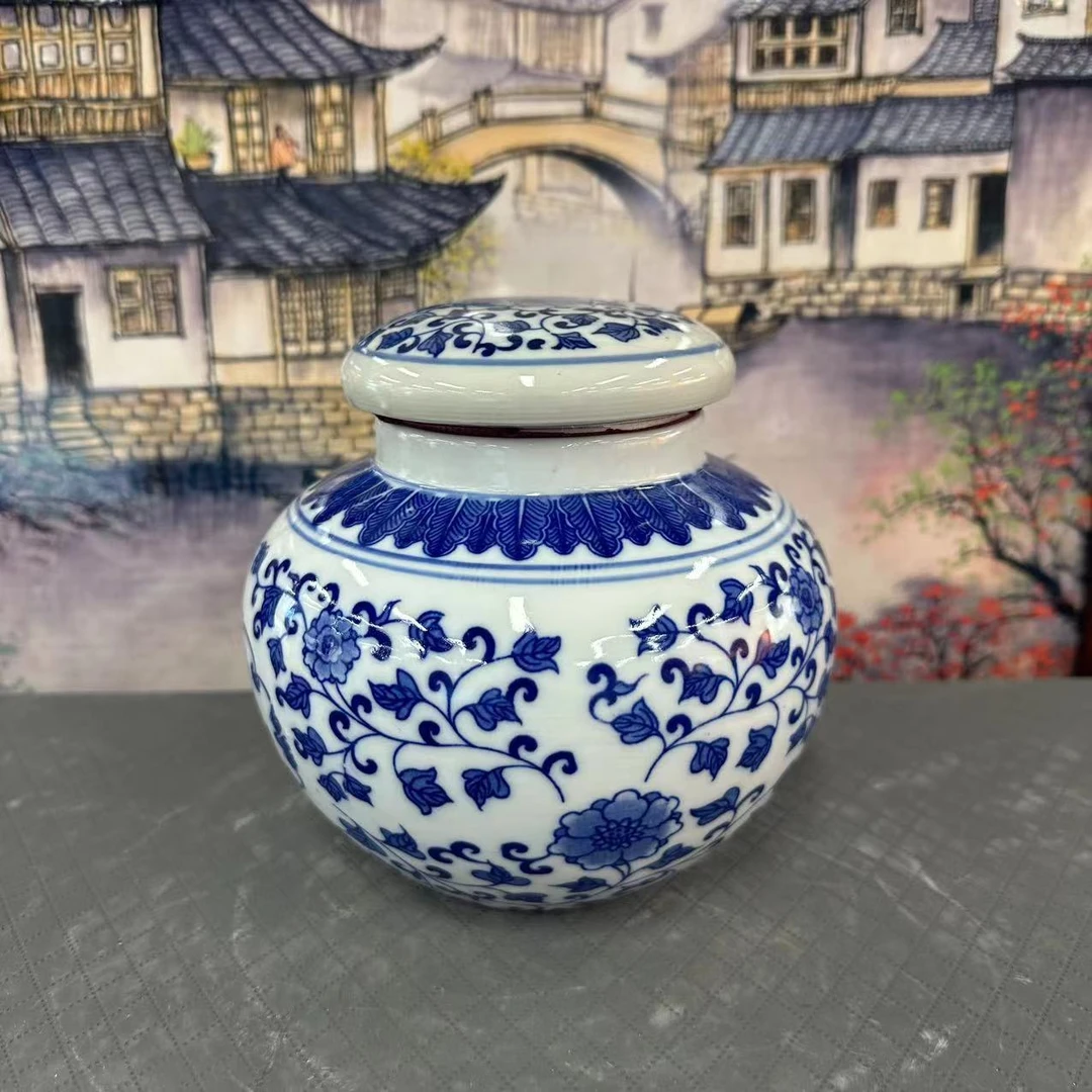 JL-D264青花缠枝莲罐/带盖茶叶罐
