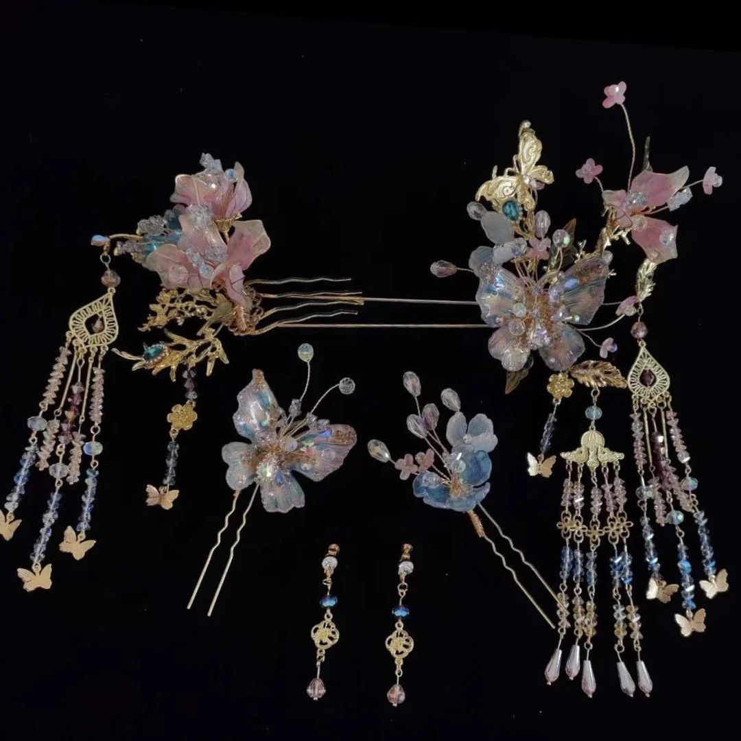 合金婚庆饰品 粉蓝减龄新中式精美结婚头饰爆款544