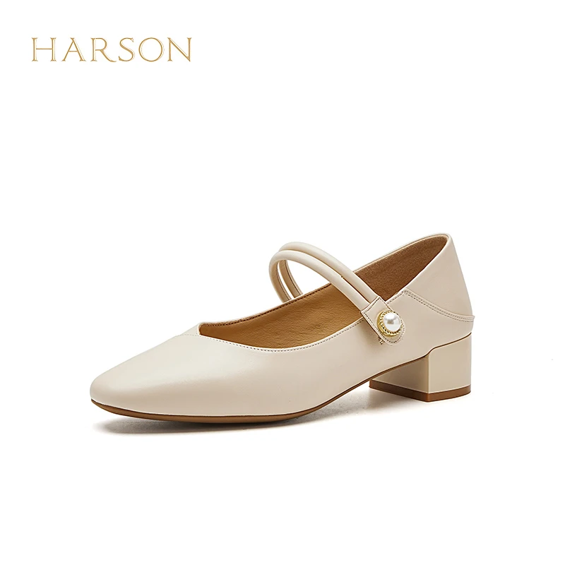 Harson/哈森秋季时尚百搭软底单鞋浅口中跟复古方头跟鞋HWS240242