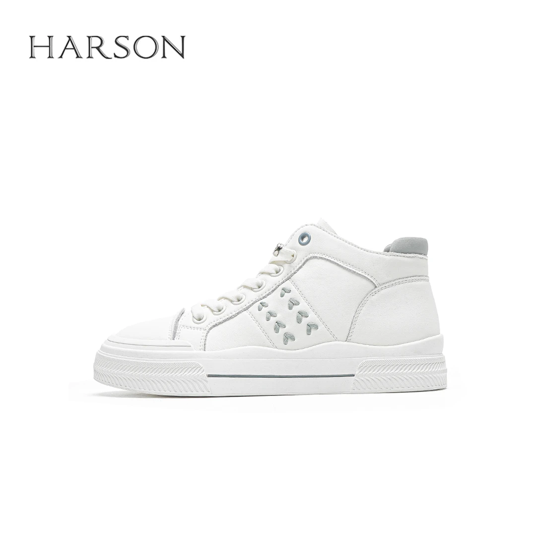 Harson/哈森时尚高帮鞋女小白鞋2023年百搭平底休闲鞋子HC231907
