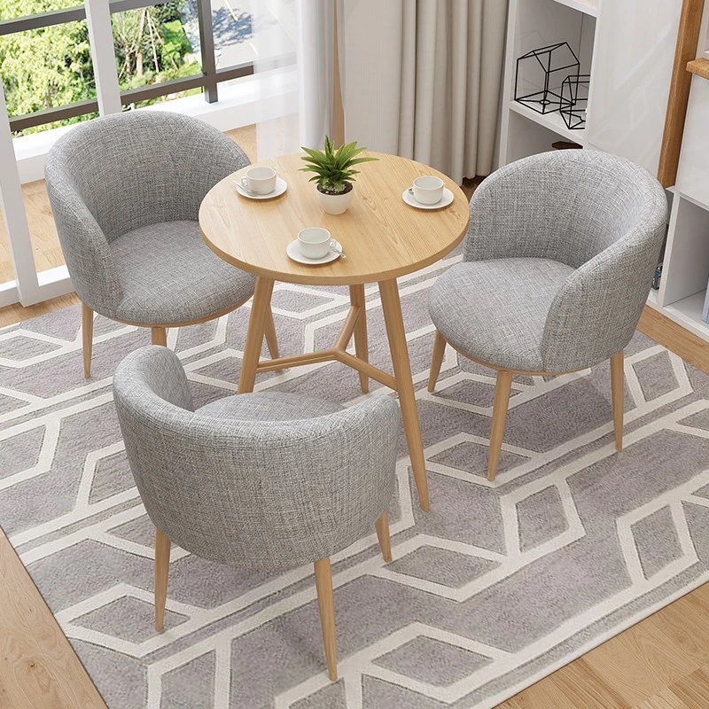 北欧简约休闲洽谈桌椅组合接待会客办公室咖啡厅小圆桌餐桌木桌