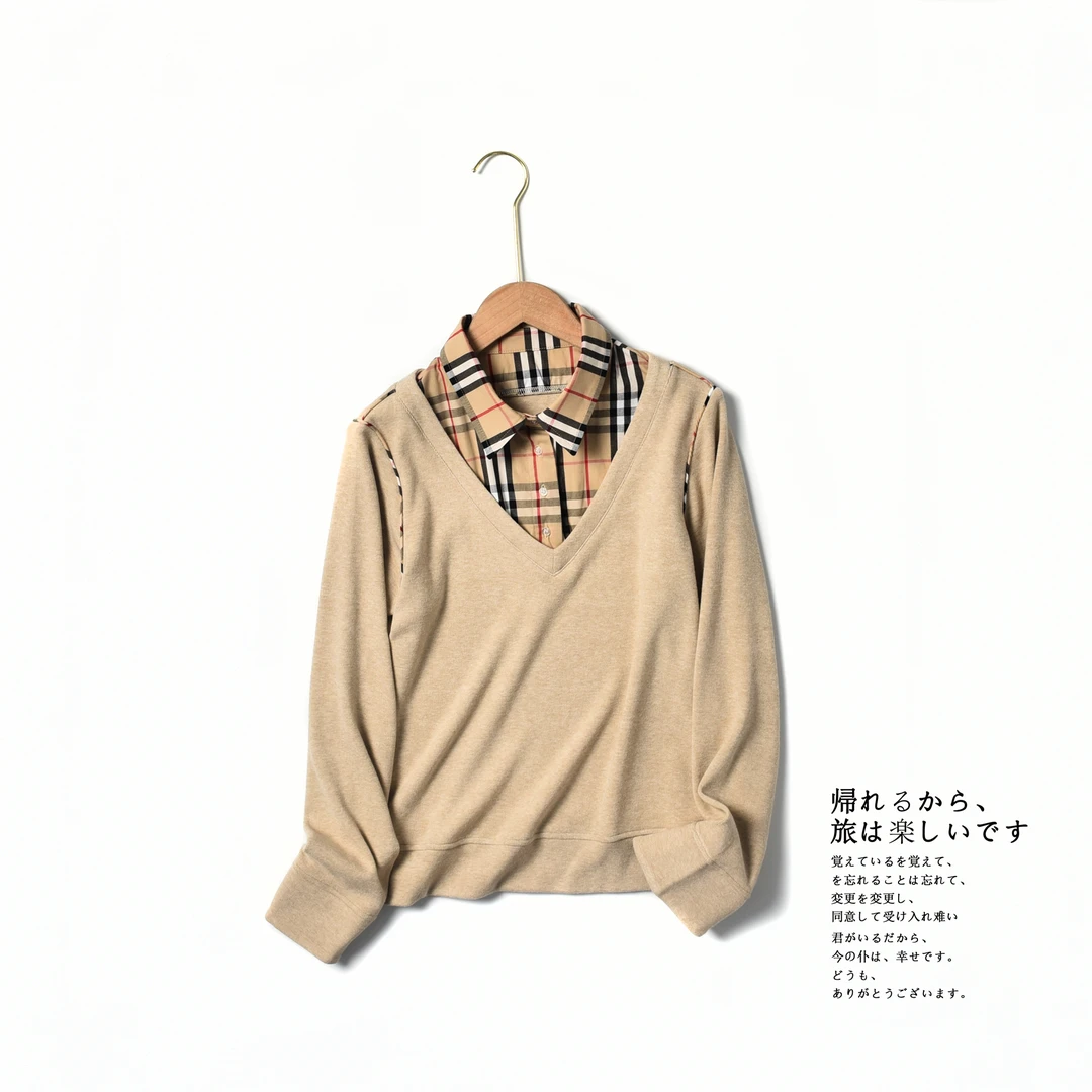 【工厂直卖】春季新款女士气质翻领衬衫假两件 C2130