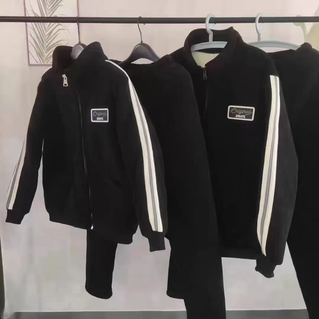 男士立领新款棉衣套装三层加绒加厚外穿休闲时尚情侣款家居服套装