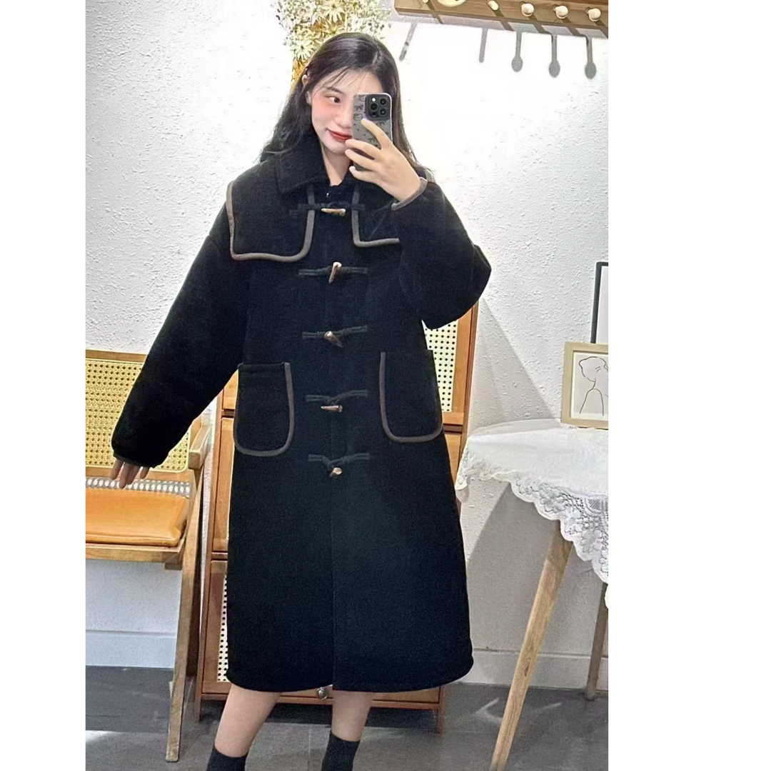 冬新海军领学院牛角扣时髦精保暖三层加厚过冬可外穿女单件棉服