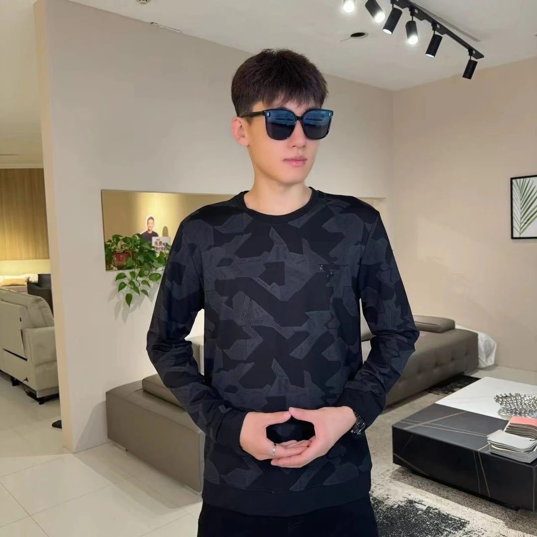 男士新款迷彩圆领简约百搭卫衣小衫高档男款秋款长袖定制时尚