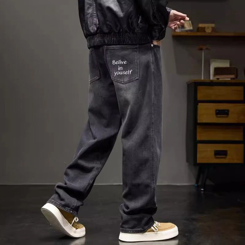 Cebrodz美式复古水洗阔腿牛仔裤男士秋季新款宽松潮牌直筒长裤男