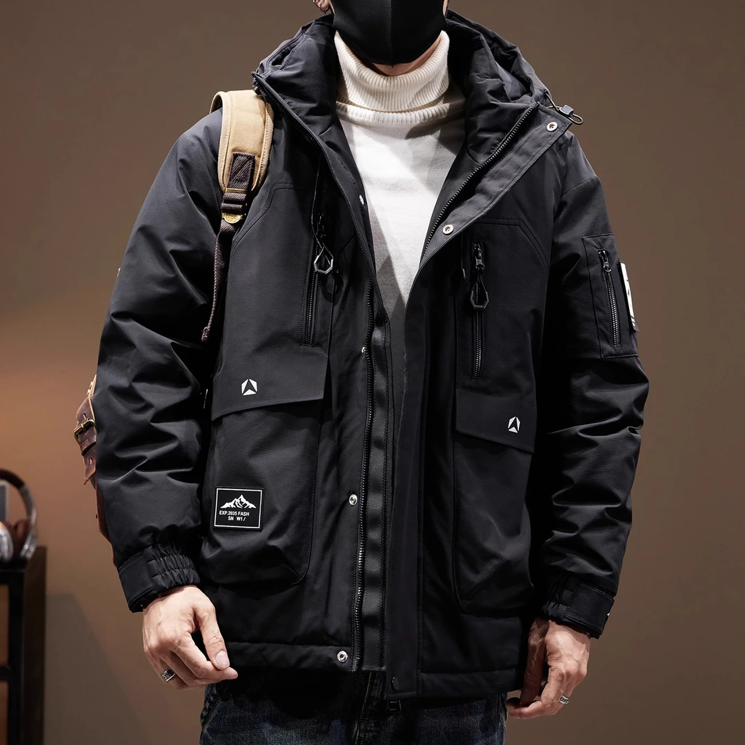 Cebrodz羽绒服男冬季加厚保暖连帽男士多口袋工装潮牌外套大码