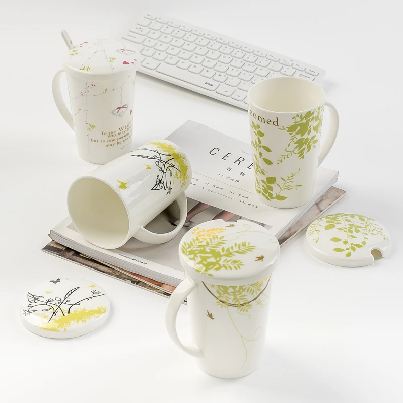 唐山骨质瓷马克杯带盖大容量喝水杯创意情侣杯对杯家用简约茶杯