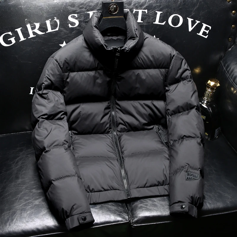 原版欧洲站简约男士羽绒服2025冬季新款潮流青年立领90白鸭绒外套