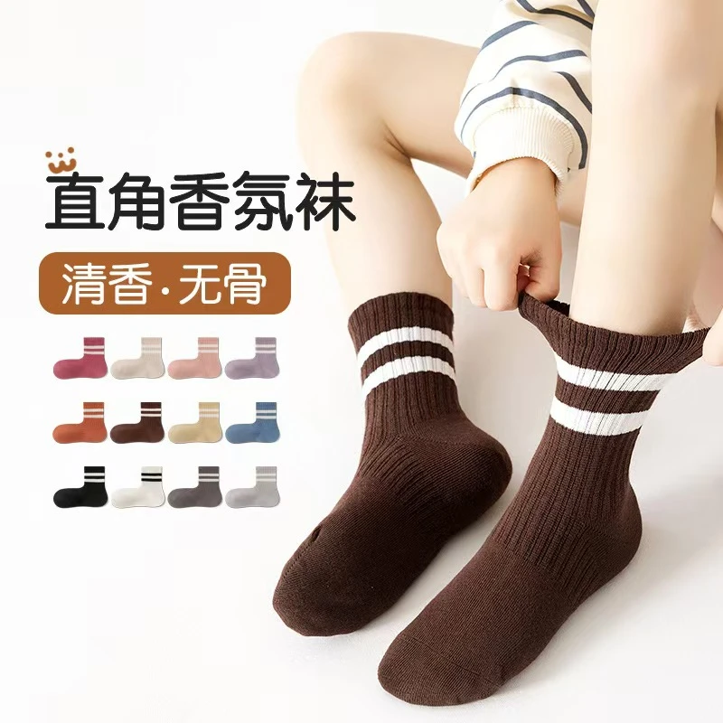 儿童袜子秋冬款棉男童女童秋季运动直角袜男孩女孩抗起球中筒袜