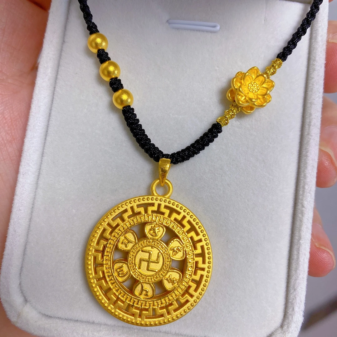 足金999八宝罗盘古法编织项链时尚百搭编绳双面精美