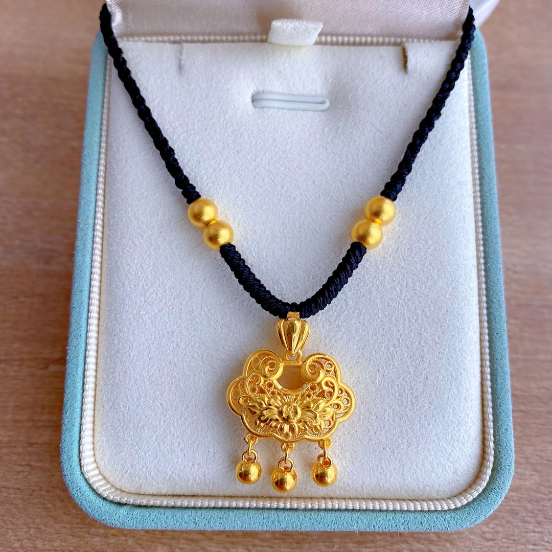 足金999荷花锁手工编织项链编绳时尚百搭精美手编项坠素款灵动