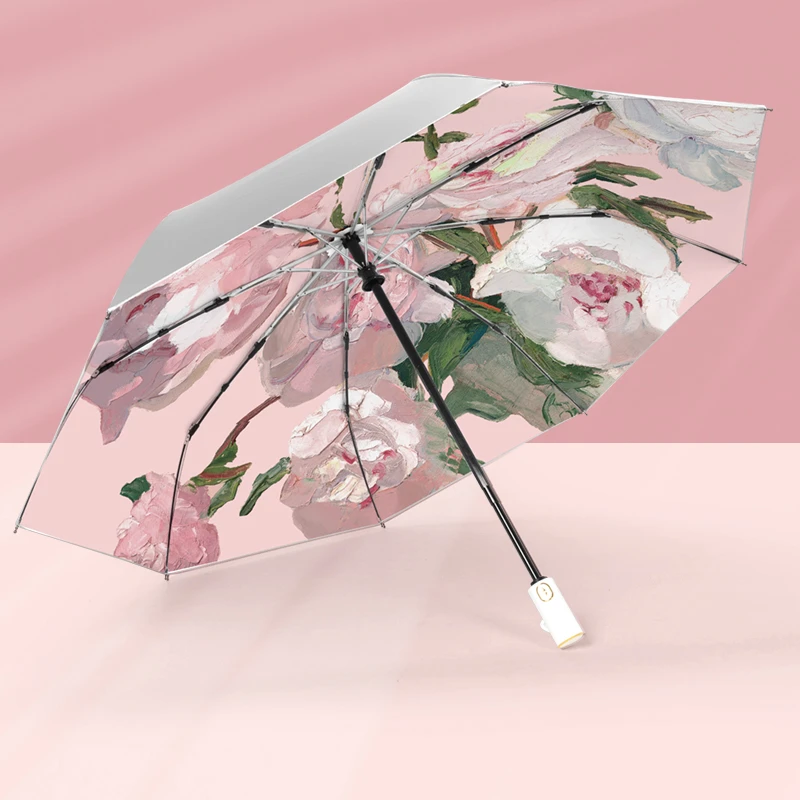 知伞超强防晒防紫外线小清新女夏自动折叠小巧钛银太阳伞晴雨两用