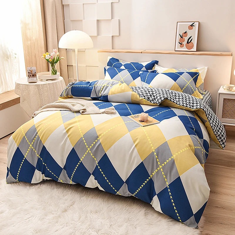 秋冬上新加厚亲肤磨毛斜纹简约印花四件套学生宿舍家用小清新被套