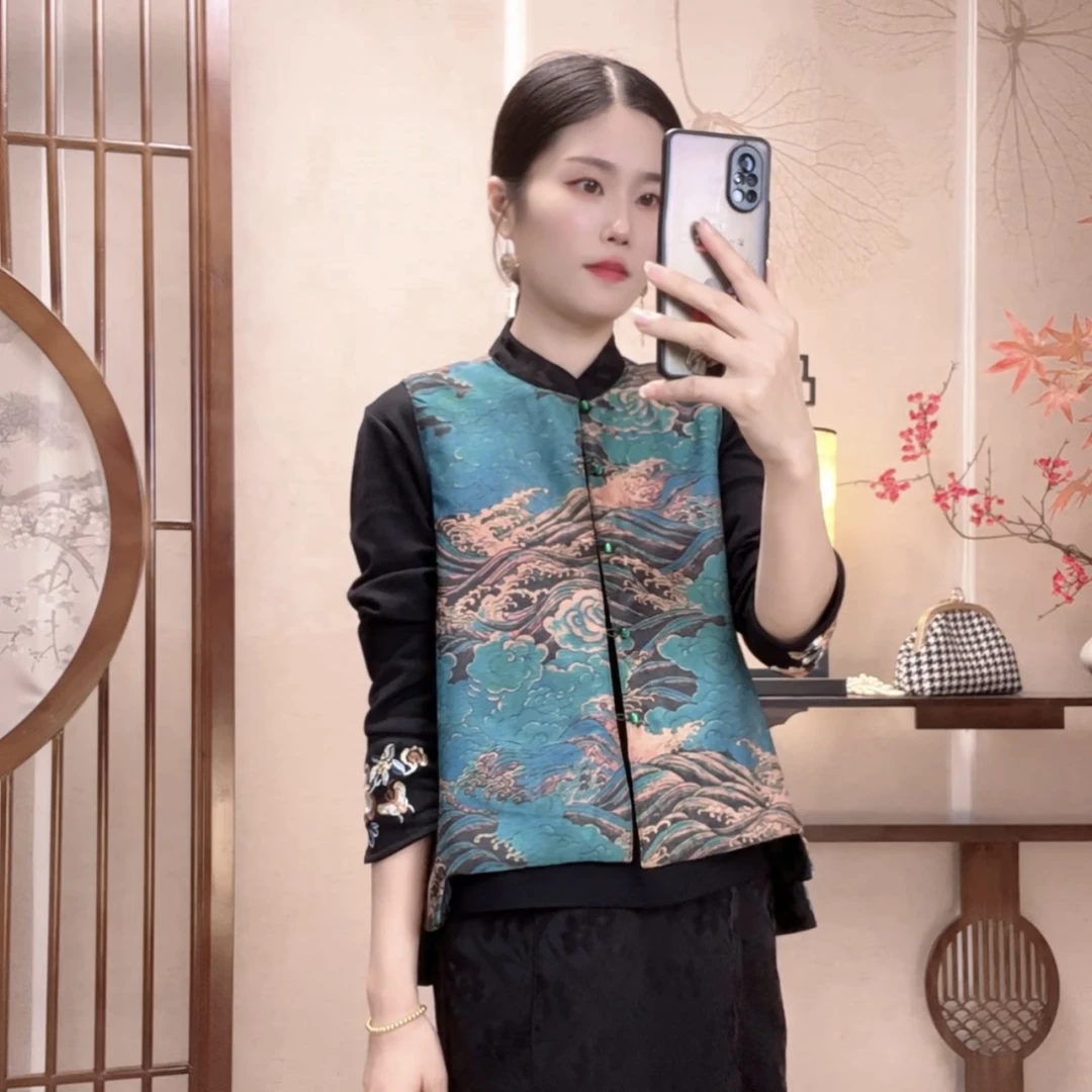 【官屿】新款国风马夹双面双穿国潮风马甲重工复古刺绣时尚马甲