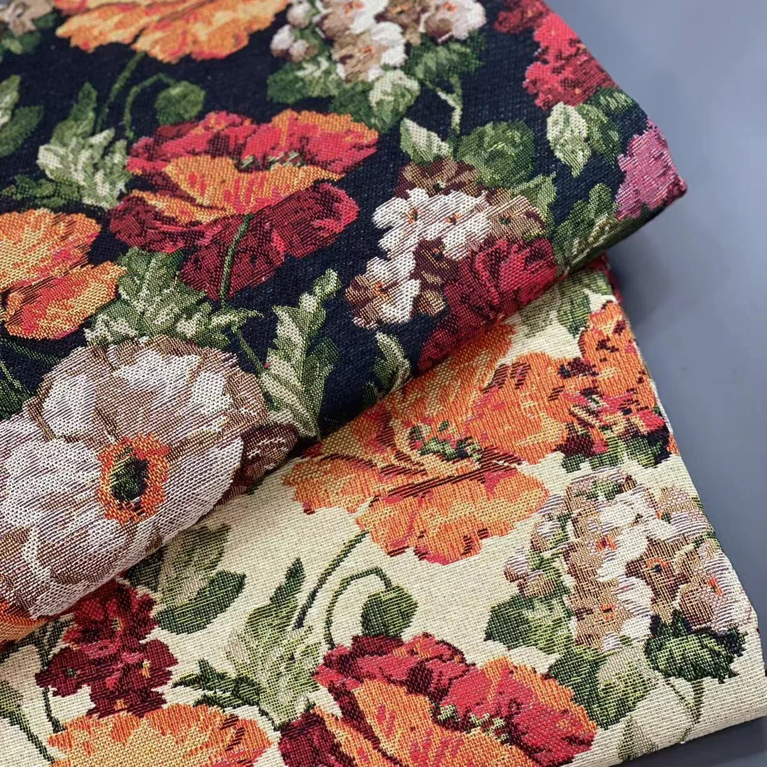 高品质复古油画沙发布美式提花桌布油画风手工diy面料箱包服装布