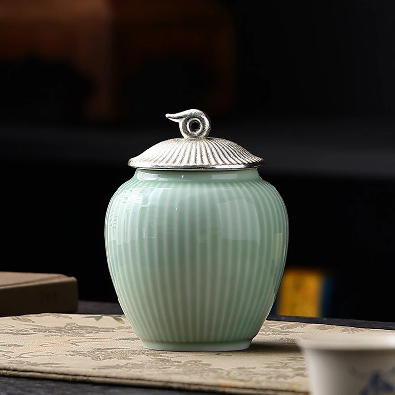 旅行车载小茶仓密封陶瓷便携香粉药膏丸瓶子精致茶叶罐储存醒茶盒