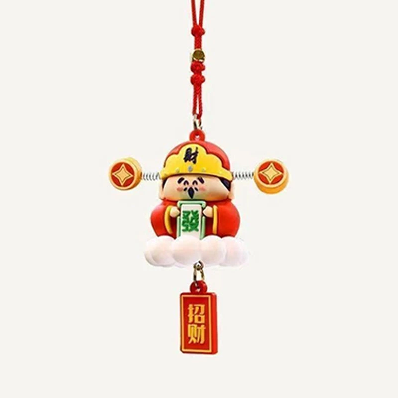 车载小财神爷公仔汽车挂饰可爱卡通招财摇摇乐装饰用品后视镜挂件