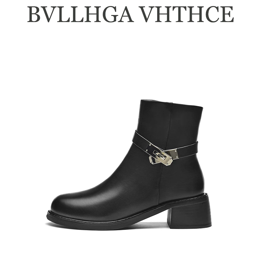 BV【芯片】秋冬厚底圆头黑色女靴拉链玛丽扣中筒靴时尚百搭女靴829