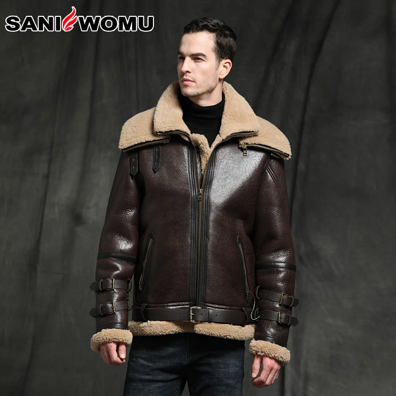 69277双领冬款男皮毛一体外套冬季皮衣男士加厚时尚真皮