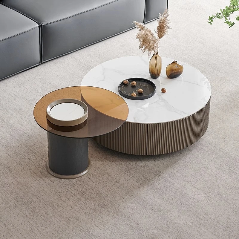 意式岩板大小圆茶几组合现代简约轻奢网红茶桌客厅家用设计师款
