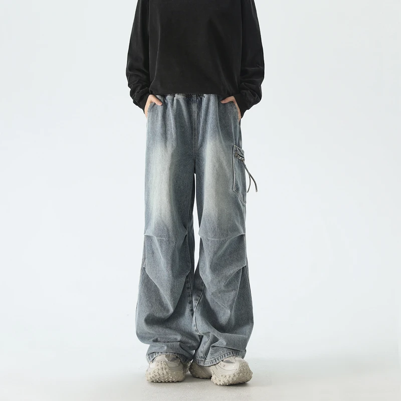 DOFERNERY 美式复古直筒水洗高街牛仔裤男士秋冬潮流宽松休闲长裤