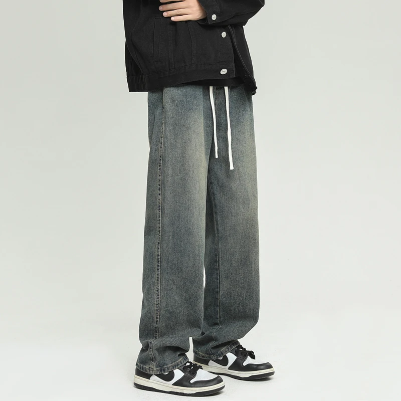 DF男士牛仔裤阔腿裤裤子2023爆款直筒宽松水洗显腿长做旧阔腿男生