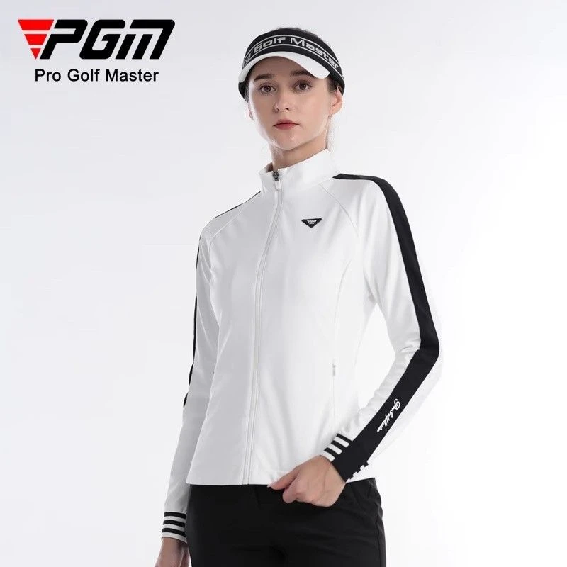 PGM高尔夫服装女款外套春秋季衣服golf拉链口袋罗纹袖口立领外套