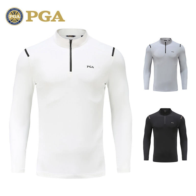 美国PGA 2024高尔夫服饰男士运动服饰 秋冬季 纯色高领长袖T恤