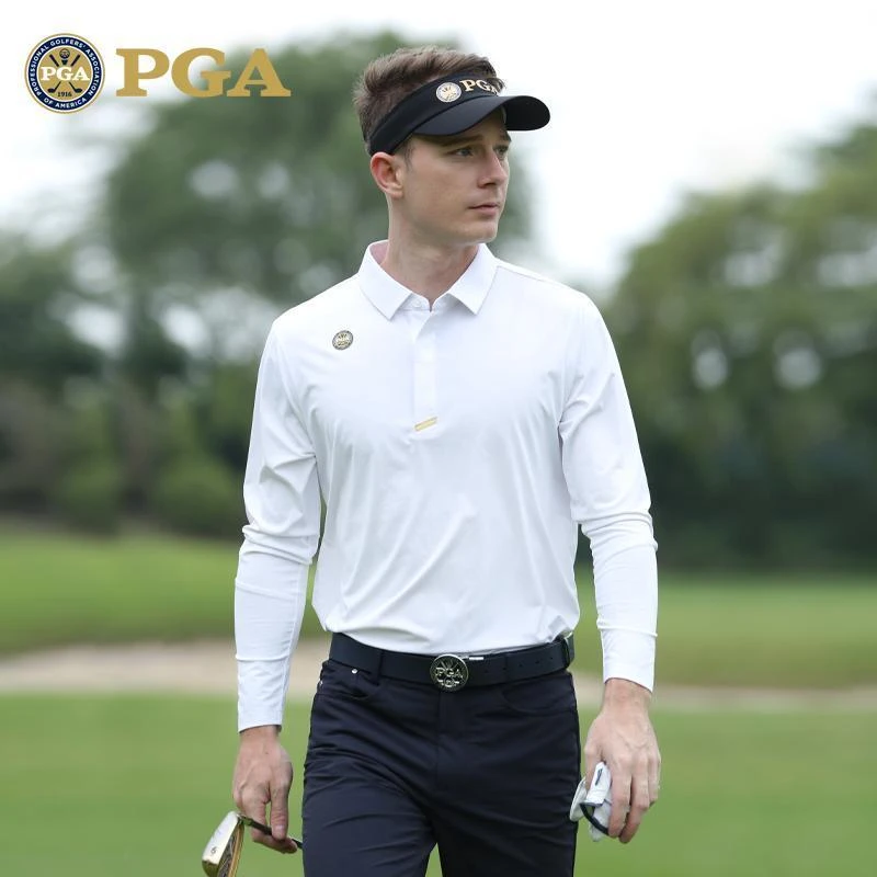 美国PGA 高尔夫男士长袖T恤春秋新款运动面料 柔软弹力 暗扣设计