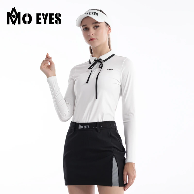 MO EYES魔眼 高尔夫服装女长袖 春夏季运动弹力面料 蝴蝶结飘带