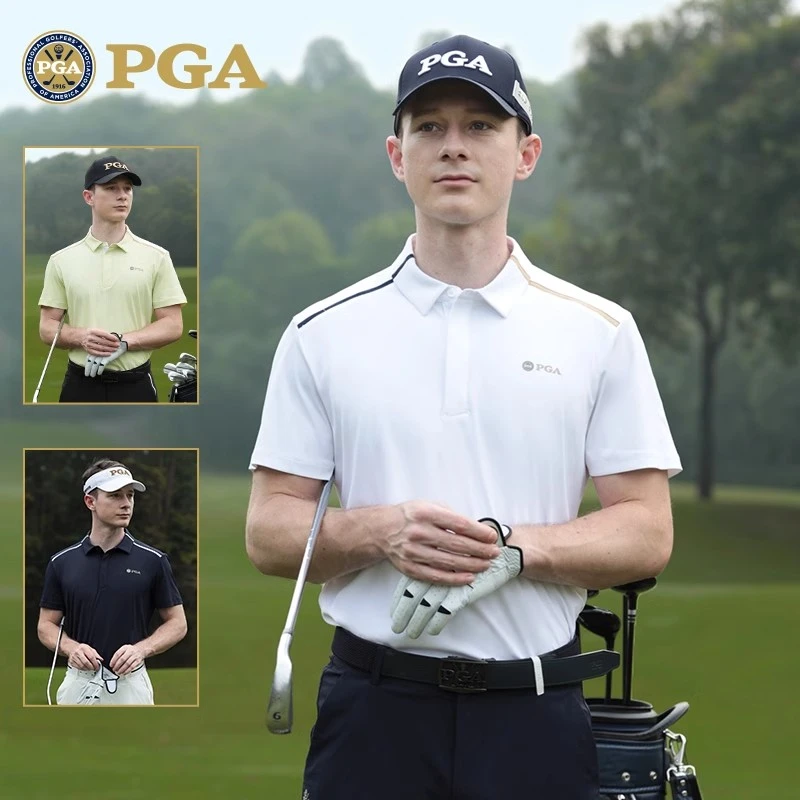 美国PGA 高尔夫服装男士短袖t恤夏季运动面料吸湿速干 翻领polo衫