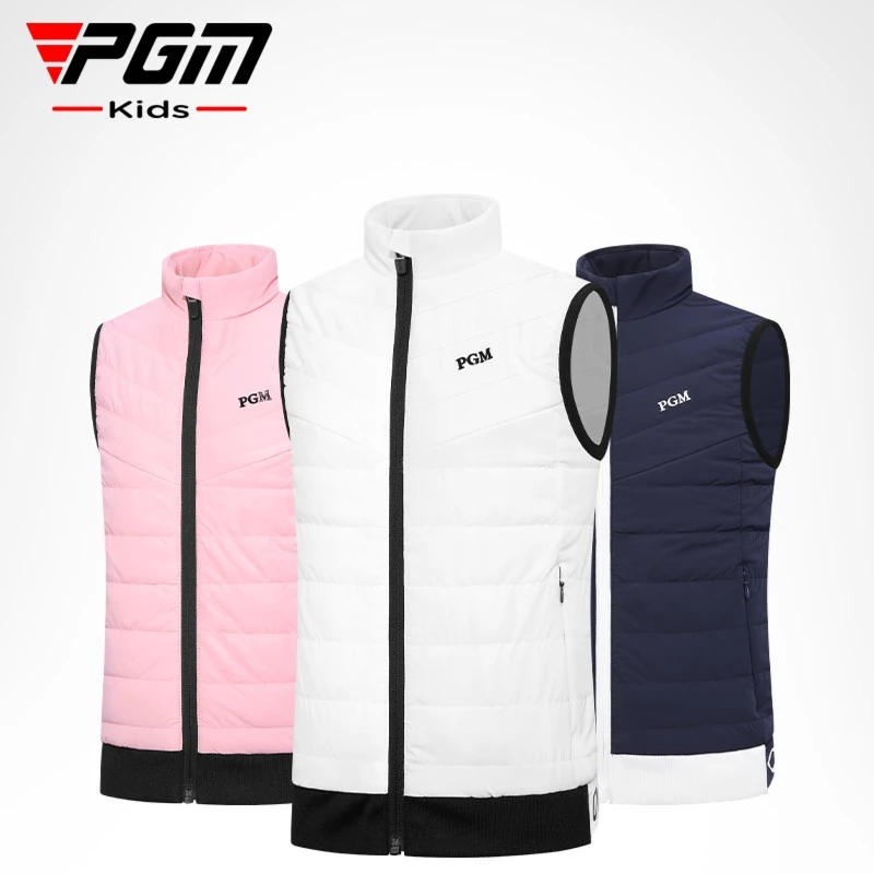 PGM新品 高尔夫女童马甲秋冬款 女童外套防风立领拉链青少年服饰