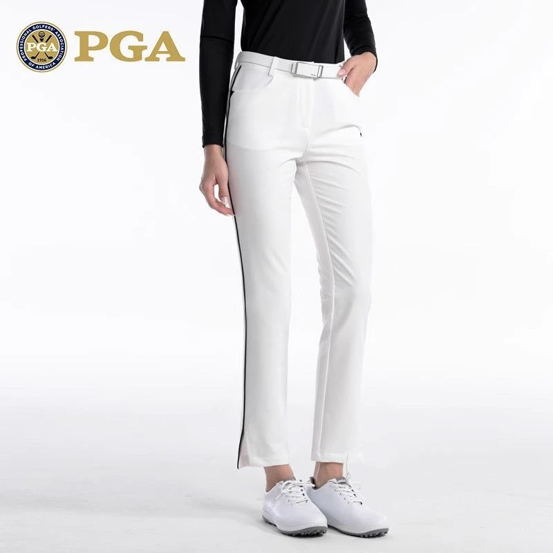美国PGA 高尔夫裤子女长裤弹力运动面料开衩裤脚拼色设计修身显瘦