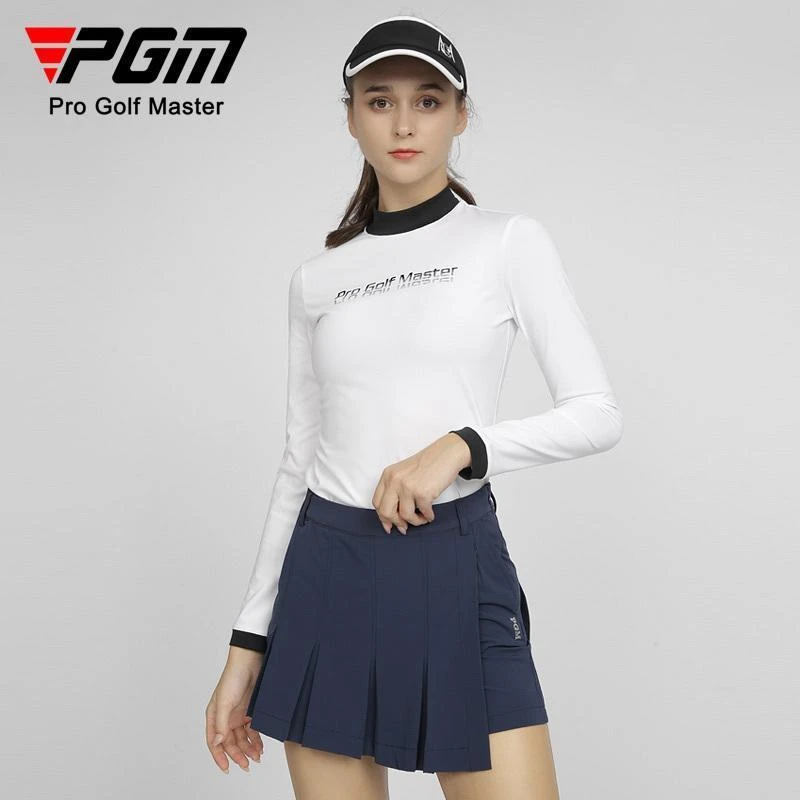 PGM 高尔夫女装春秋季长袖立领T恤时尚印花LOGO高弹柔软服饰运动