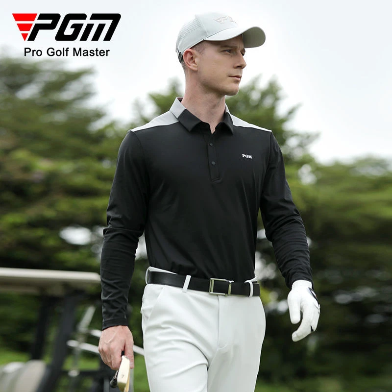 PGM高尔夫服装男长袖T恤秋冬运动上衣男装衣服polo衫拼色百搭