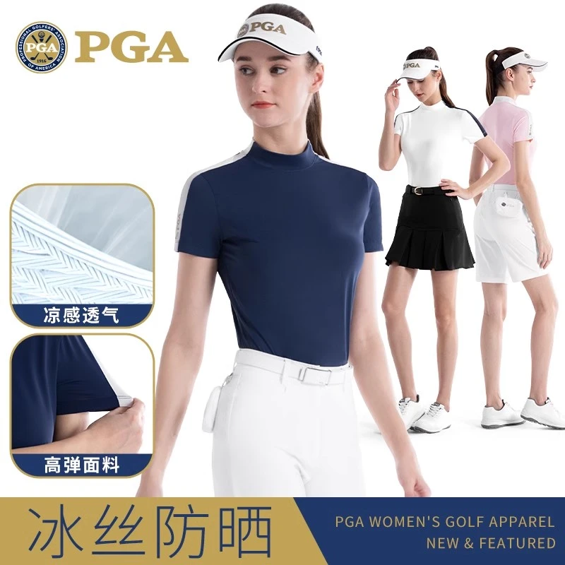 【直播间2件5折】美国PGA高尔夫服装女装冰丝防晒短袖百搭T恤