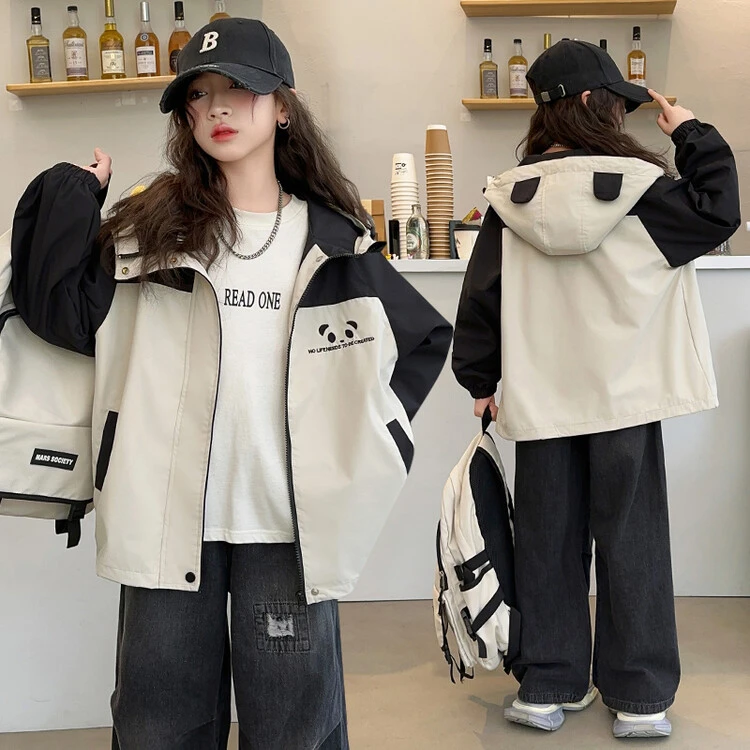 休闲学生春秋季女童秋季洋气夹克风衣大童秋款学生潮女大童外套