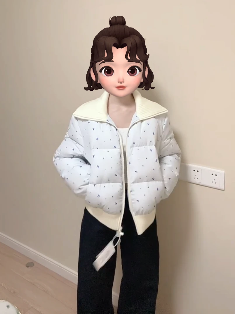 2024新款小个子韩系碎花翻领棉衣女秋冬季设计感小众保暖棉服外套